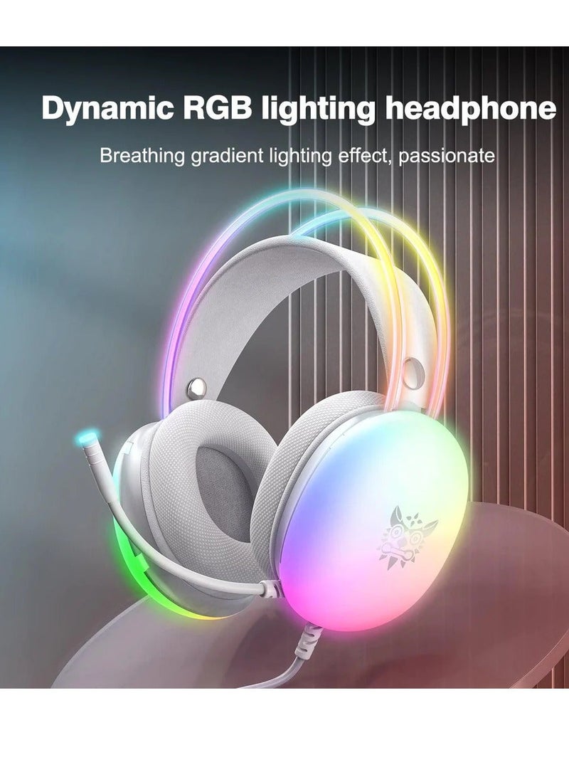 أونيكوما سماعة رأس X25 للألعاب لطيفة - صوت ستيريو ثلاثي الأبعاد - سماعة رأس RGB ديناميكية - ميكروفون مضاد للضوضاء بزاوية 360 درجة - مقبس 3.5 مم + USB للإضاءة لأجهزة الكمبيوتر/الهاتف المحمول - Image 2