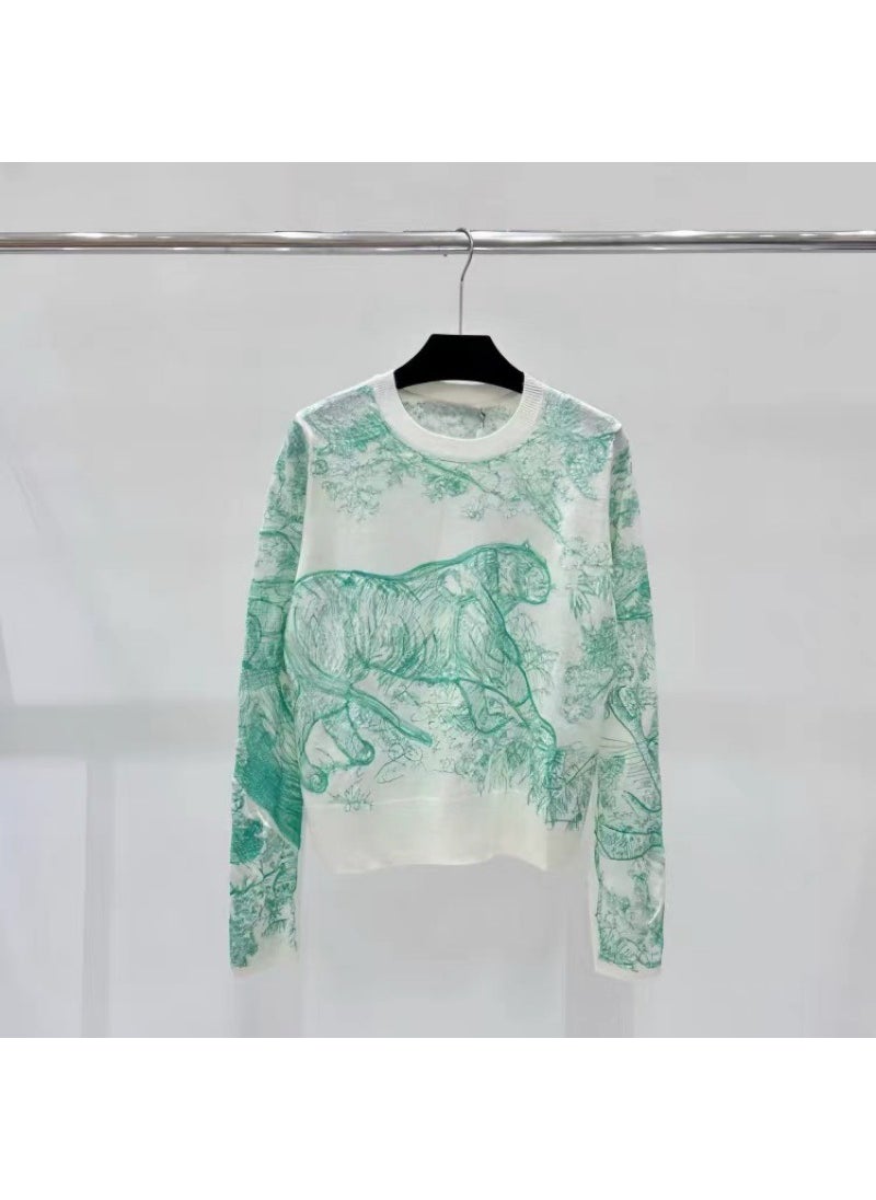 Generic - Trendy Brand Sweater24 Early Autumn New Embroidery Pattern Fashion Slimming Versatile Age-Reducing Long Sleeve Wool Knitted Top  As Shown in Picture - Image 1