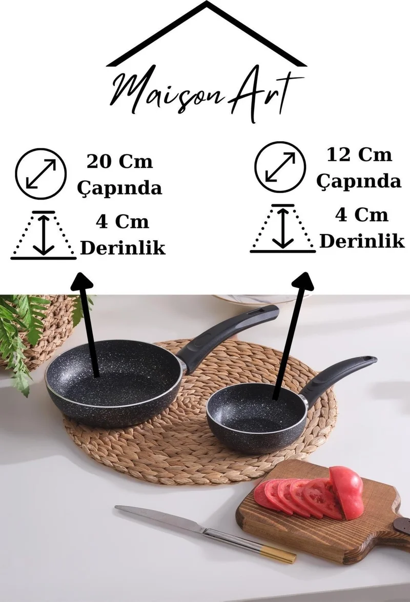 Znp Home 12 cm Sauce Pan and 20 cm Pan Omelet Pan Set Granite Pan Fireproof Non-Stick
