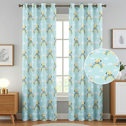 FRESH FROM LOOM Cartoon Digital Prints with 100% Blackout | Kid Room Curtain 7 feet | Kids Curtain Parde | Dust Repellent | Children Room Parda Screen | Eyelet Ring (2pc, JCB-Aqua) - Image 2