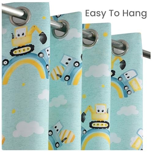 FRESH FROM LOOM Cartoon Digital Prints with 100% Blackout | Kid Room Curtain 7 feet | Kids Curtain Parde | Dust Repellent | Children Room Parda Screen | Eyelet Ring (2pc, JCB-Aqua) - Image 3