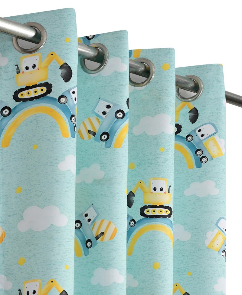 FRESH FROM LOOM Cartoon Digital Prints with 100% Blackout | Kid Room Curtain 7 feet | Kids Curtain Parde | Dust Repellent | Children Room Parda Screen | Eyelet Ring (2pc, JCB-Aqua) - Image 1
