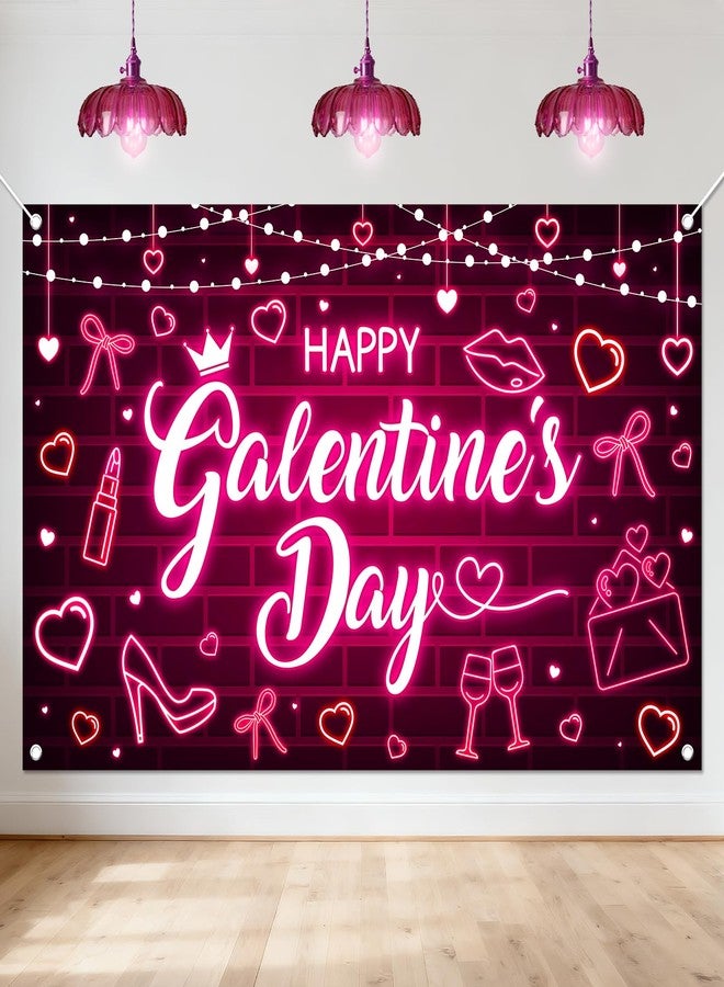 افيزانو لافتة عيد الحب السعيد من أفيزانو، خلفية زينة حفلات عيد الحب الوردي النيون للبنات والسيدات (6 × 3.6 قدم) - Image 1