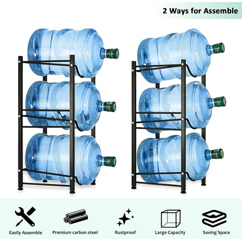 LIANTRAL 5 Gallon Water Bottle Rack - Detachable Heavy Duty 3-Tier Stand for Home, Office (Black) - Image 3
