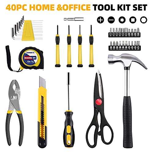 URASISTO 40-Piece Home Tool Kit with Easy Carrying Box, Small Basic Hand Tool Set Perfect for DIY Building, Home Maintenance and Woodworking, Great for College Students - Image 2