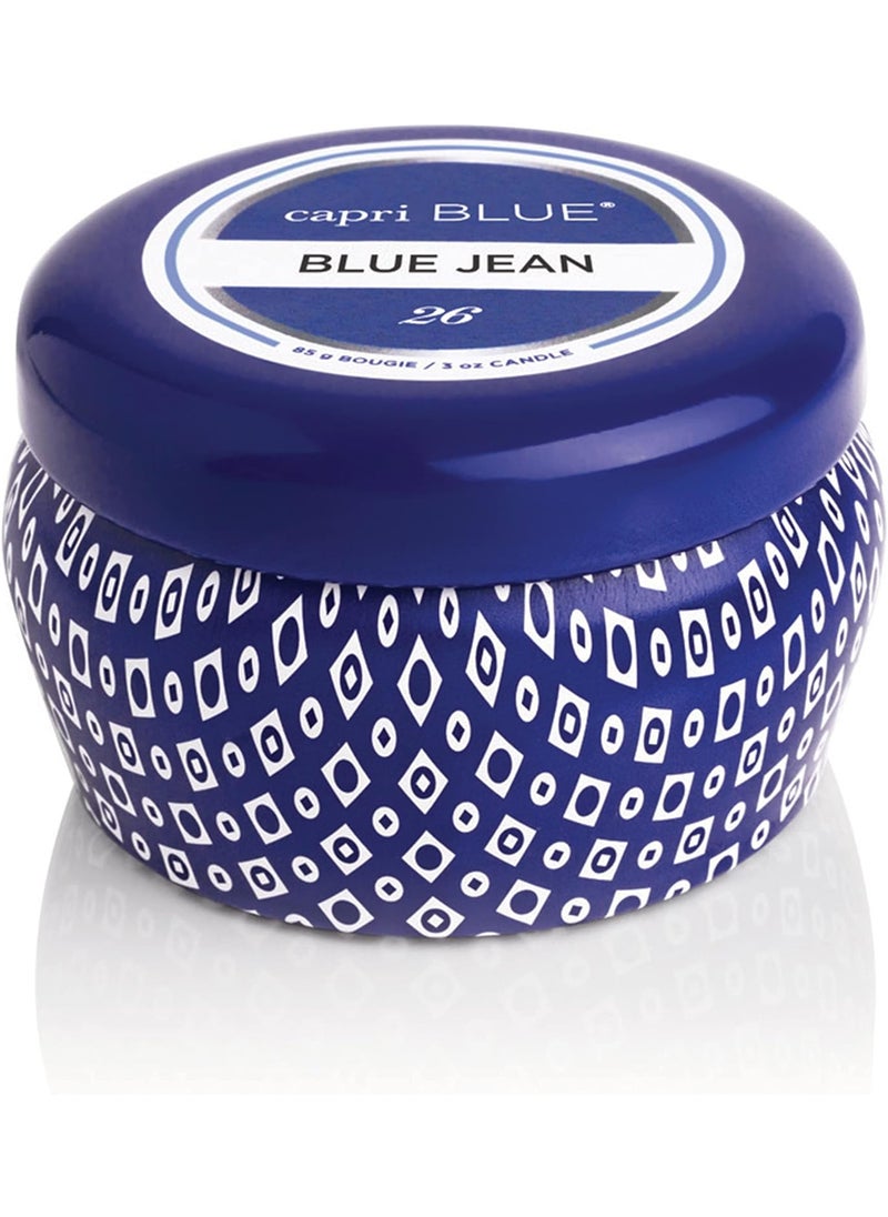 Capri Blue Capri Blue Printed Travel Tin Jar - Luxury Candle with a Soy Wax Blend - Scented Candles for Home with Notes of Citrus, White Musk & Patchouli (Blue Jean, 8.5 oz) 