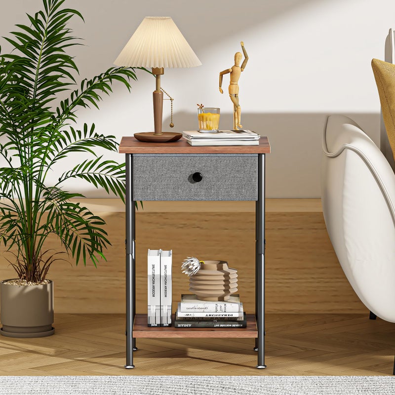 VECELO End Tables, Modern Nightstand with Fabric Drawer & Open Shelf, Night Stand for Bedroom Living Room, Industrial Metal Frame, Easy Assembly, Rustic Brown,2 Pack - Image 5