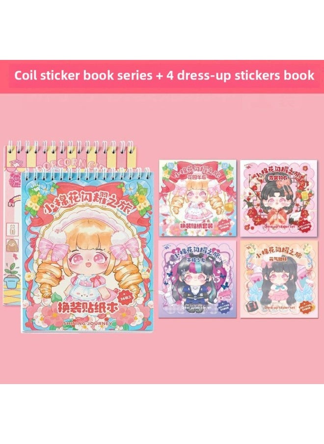 Yan She Small Cotton Hand Account Coil Change Sticker Book Cute Girl 3 To 6 Years Old Girl Princess Sticker Sticker Book-Specifications:Coil Style + 4 Dress-up Books [full Set]  - Image 1