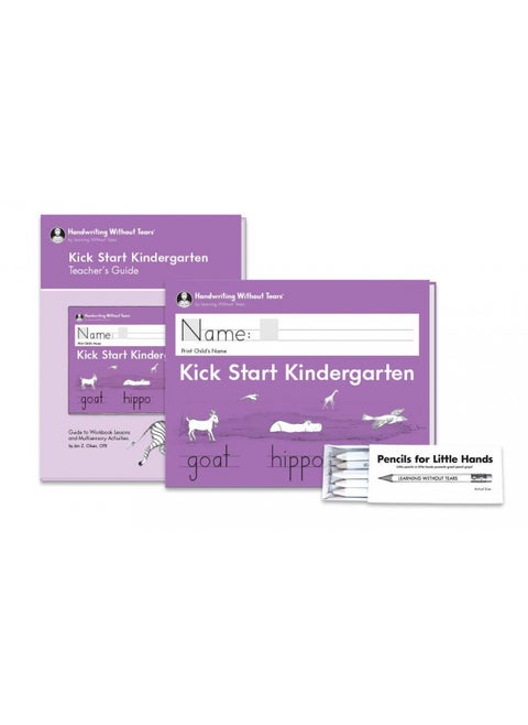 Handwriting Without Tears Kick Start Kindergarten Printing Bundle - Includes Kick Start Kindergarten Student Workbook, Teacher's Guide, and Pencils for Little Hands