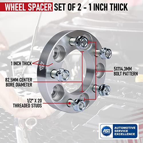 AA Ignition Wheel Spacer Set of 2-5x114.3mm Pattern - 5x4.5 Lug Centric 82.5mm Bore - 1/2" x 20 Studs 1 Inch Thick - Compatible with Ford and Jeep Vehicles - Wrangler, Cherokee, Liberty, Ranger, Explorer, Mustang - Image 3
