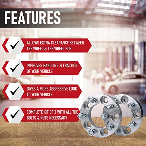 AA Ignition Wheel Spacer Set of 2-5x114.3mm Pattern - 5x4.5 Lug Centric 82.5mm Bore - 1/2" x 20 Studs 1 Inch Thick - Compatible with Ford and Jeep Vehicles - Wrangler, Cherokee, Liberty, Ranger, Explorer, Mustang - Image 2