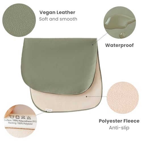 Konssy Faux Leather Baby Changing Mat, Waterproof, Wipeable & Portable Diaper Changing Pad for Travel or Home, Fits Perfectly in Diaper Bag, 30 x 17 inches (Fog Green,Beige) - Image 2
