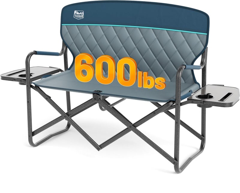 TIMBER RIDGE Double Camping Chair Portable Loveseat, Heavy Duty Folding Camp Couch, 2 person Director Chairs with Cup Holder for Outdoor Lawn Tailgates Picnic Sports Soccer Games Supports 600 lbs Blue - Image 1