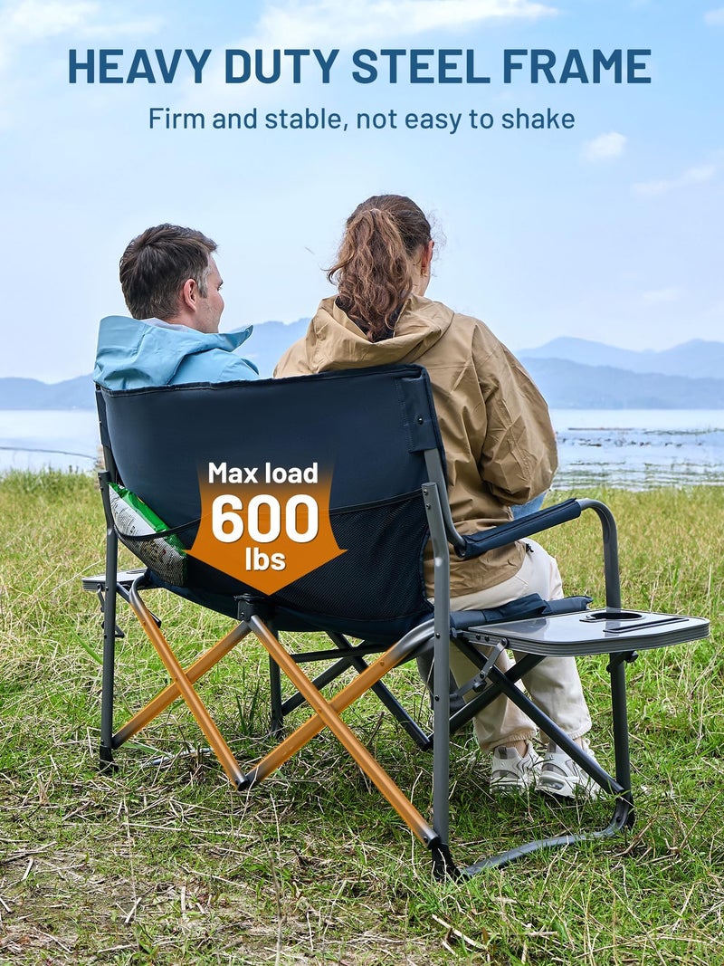 TIMBER RIDGE Double Camping Chair Portable Loveseat, Heavy Duty Folding Camp Couch, 2 person Director Chairs with Cup Holder for Outdoor Lawn Tailgates Picnic Sports Soccer Games Supports 600 lbs Blue - Image 4