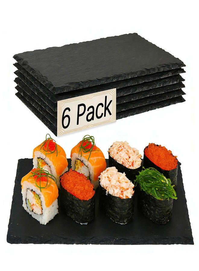 DASSNANE 6 Pack 9inch*6inch Slate Cheese Board Natural Sushi Placemat Stone Charcuterie Platter Food Contact Safe Stone Slate for Laser Engraving,Suitable for Party, Gift, Fruit, Meat, Wedding - Image 1