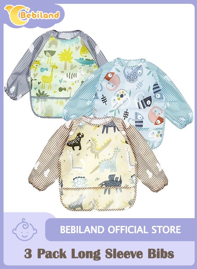 بيبي لاند 3 قطع من المرايل طويلة الاكمام ، مريلة باكمام طويلة مقاومة للماء للاطفال الرضع 6-36 شهر - Image 1