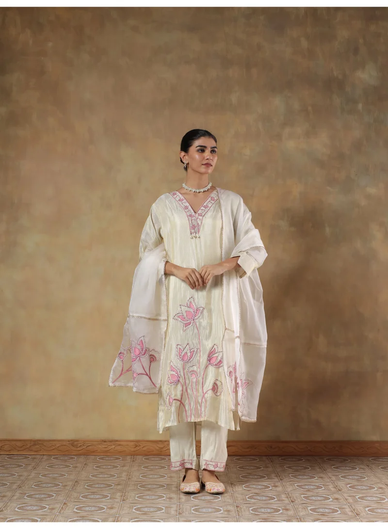 PRIYA’S PANACHE Embroidered Tissue Silk Kurta Set for Women with Dupatta & Pants | Indian Ethnic Wear | Salwar Suit | Wedding, Festive & Party Wear