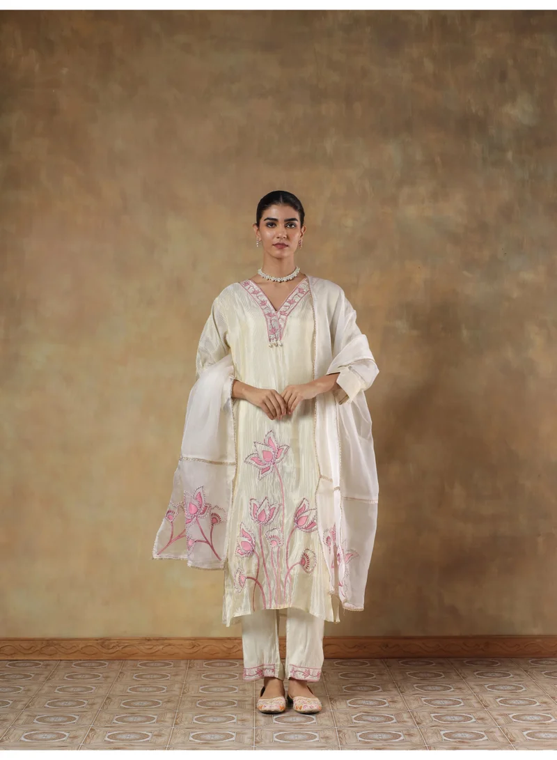 PRIYA’S PANACHE Embroidered Tissue Silk Kurta Set for Women with Dupatta & Pants | Indian Ethnic Wear | Salwar Suit | Wedding, Festive & Party Wear