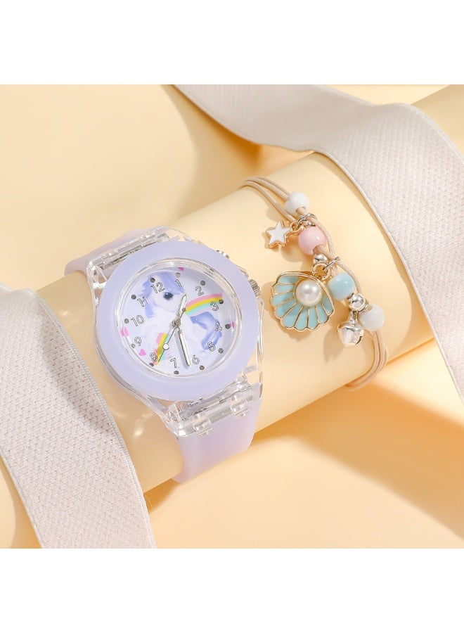 KUYING Luminous Silicone Quartz Watch+Rabbit Bead Bracelet Set - Image 2
