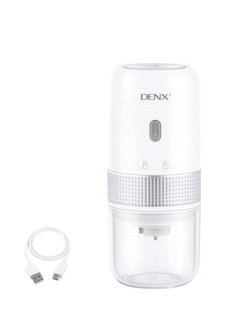 DENX DX4203 مطحنة قهوة كهربائية قابلة لإعادة الشحن، سعة 200 مل، تشغيل بلمسة واحدة، مطحنة محمولة قابلة للشحن عبر USB لطحن حبوب القهوة والتوابل، أبيض