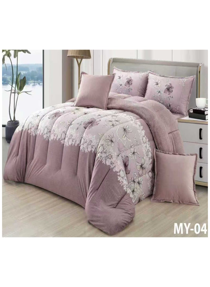 Moon 6 Pieces Winter Royal Comforter One Velvet Side And One Side Fur King Size - Image 1