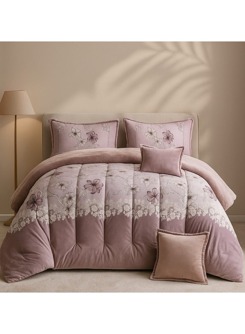 Moon 6 Pieces Winter Royal Comforter One Velvet Side And One Side Fur King Size - Image 2