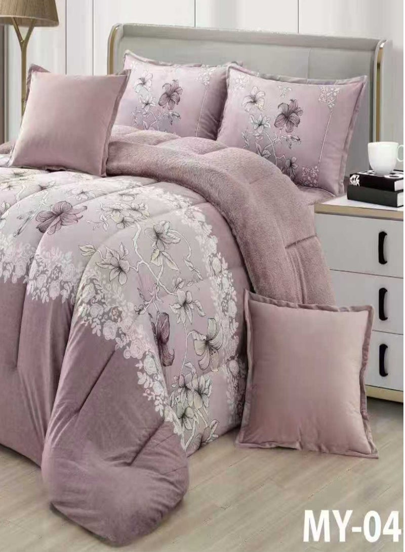 Moon 6 Pieces Winter Royal Comforter One Velvet Side And One Side Fur King Size - Image 4