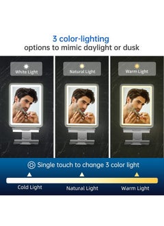 COSMIRROR Shower Mirror Fogless For Shaving With Squeegee To Keep Clean Or Remove Foggy Mess, Fogless Mirror For Shower Two Mounting Solution, Dimmable Lighting (3 Color Setting)  - Image 2