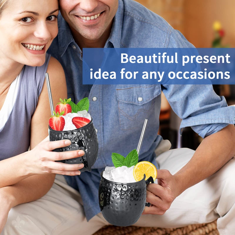 LINALL أكواب لينال موسكو ميول - مجموعة مكونة من 4 أكواب من الفولاذ المقاوم للصدأ مطلية باللون الأسود بوزن 18 أونصة لأكواب الكوكتيل للمشروبات المبردة (4 قطع) - Image 5