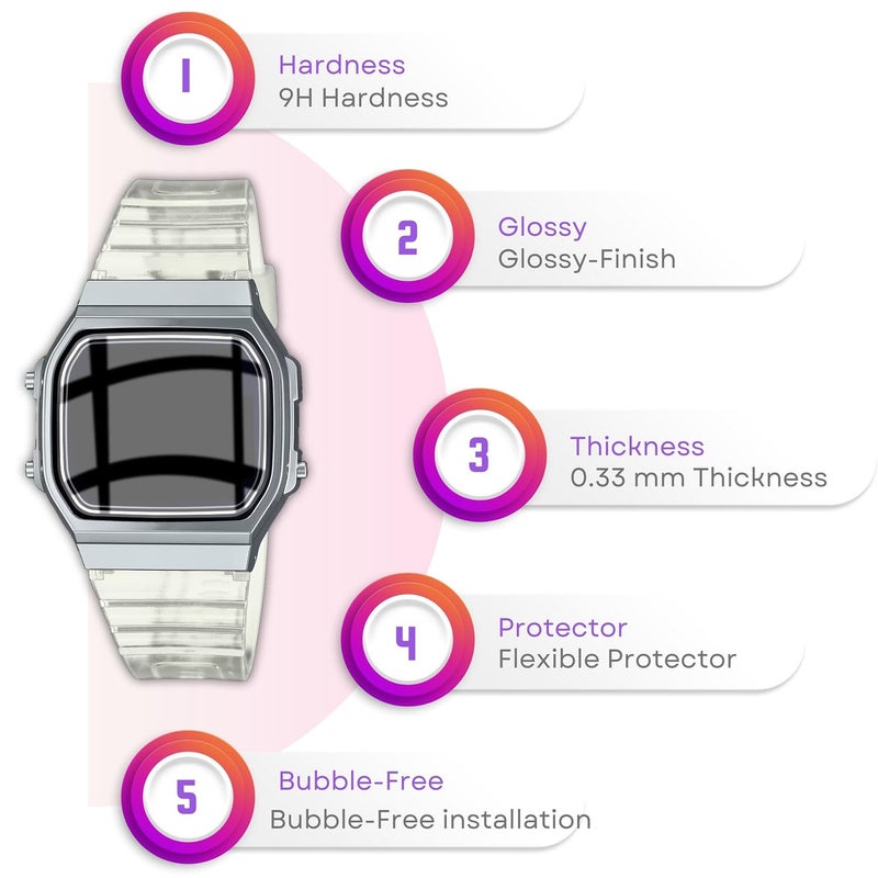 FCS Tpu (Pack Of 3 Screen Guard For Casio Vintage A168Wgg-1Bdf-D182 Smartwatch Screen Protector|0.33Mm Anti Shock Screen Protector For Casio Vintage D182 Screen Guard (Casio-Vintage-D182) - Image 3