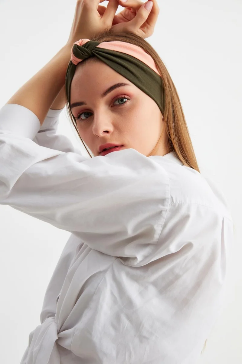 بوتيكجيز Khaki-Powder Women's Phenomen Style Cotton Combed Comb, Non-Slip, Soft, Flexible, Hair Band Bandana