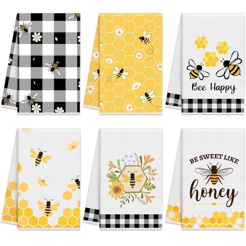 Oudain 6 Pcs Bee Kitchen Towels Honey Bee Kitchen Decor 158 x 236 Inches Dish Hand Tea Towels for Bathroom Home Housewarming Gifts