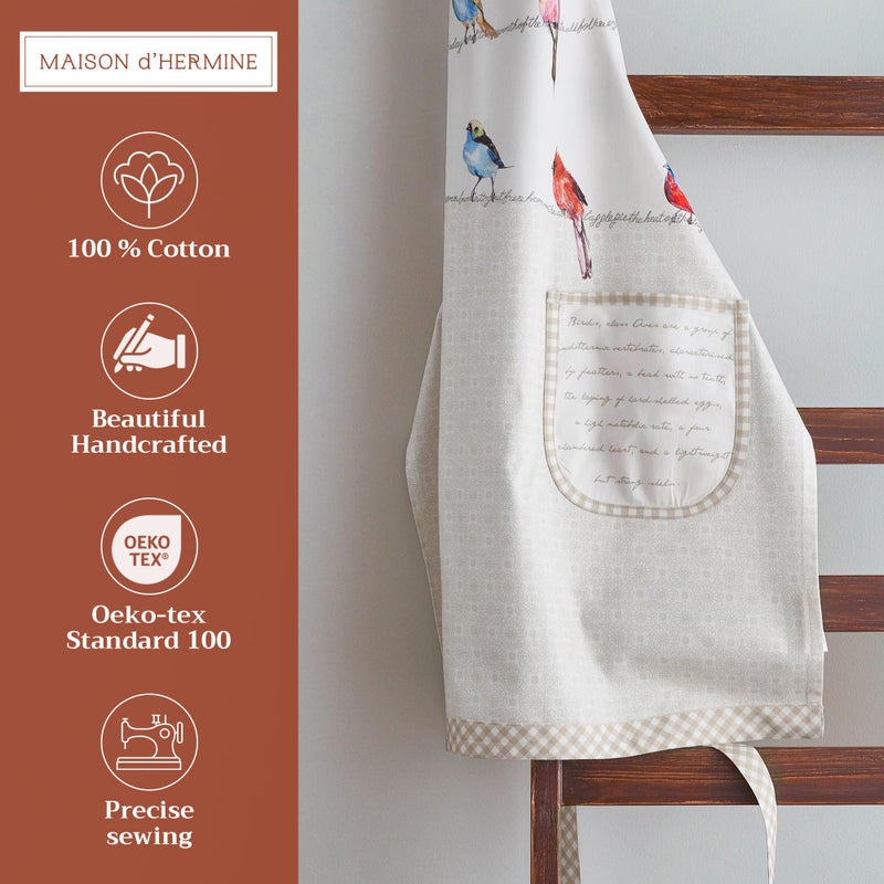 Maison d' Hermine Birdies on Wire 1 Piece 100% Cotton Apron with an Adjustable Neck & Two Side Pockets with Long Ties for Women/Men Chef (27.50"x31.50") - Image 2