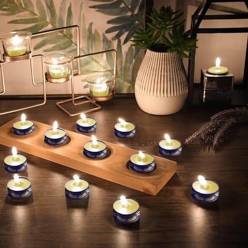 ThinkArtDecor Scented Tealight Candles, Organic Luxury Aroma Upto 4 Hours, Smokeless & Dripless Soy Wax Diya (Pack of 96, Eucalyptus & Kaffir Lime) - Image 2
