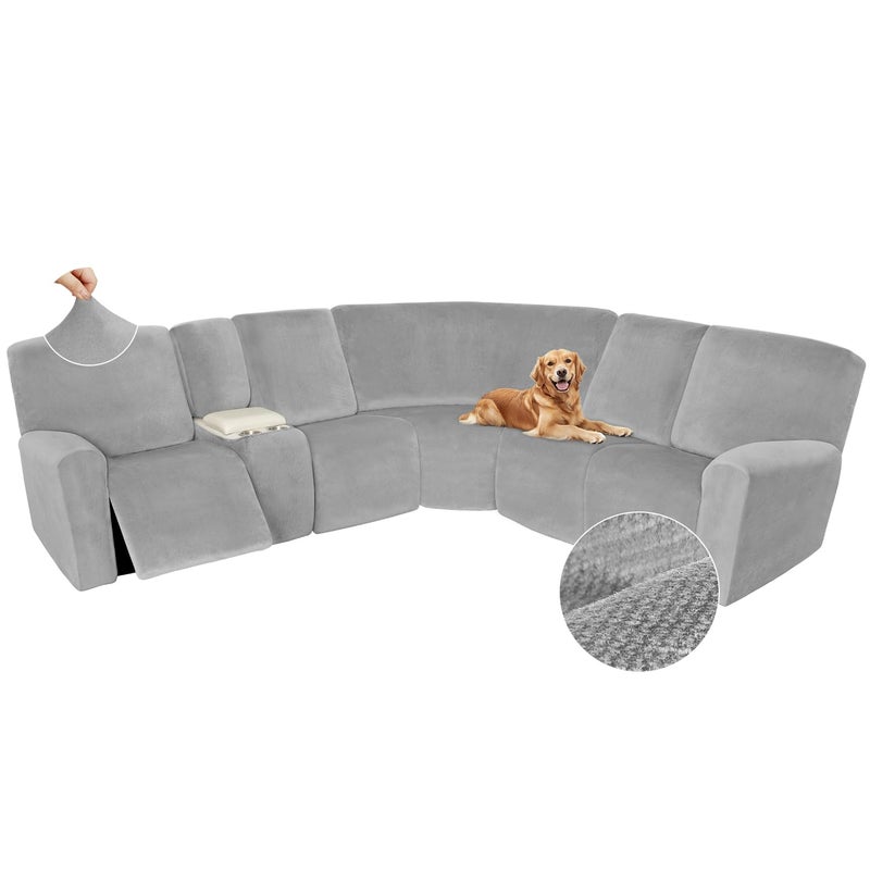 Arfntevss Sectional Recliner Couch Covers Velvet Washable Corner Sectional Sofa Cover for Reclining Couch Stretch Soft Thick L Shape Recliner Slipcover Set (5 Seat with 1 Console Cover, Dove Gray) - Image 1
