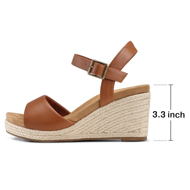 SHIBEVER Women's Wedge Platform Sandals: Espadrille Dressy Comfortable Summer Open Toe Ankle Strap Buckle Women Sandal Brown Size 8 - Image 5