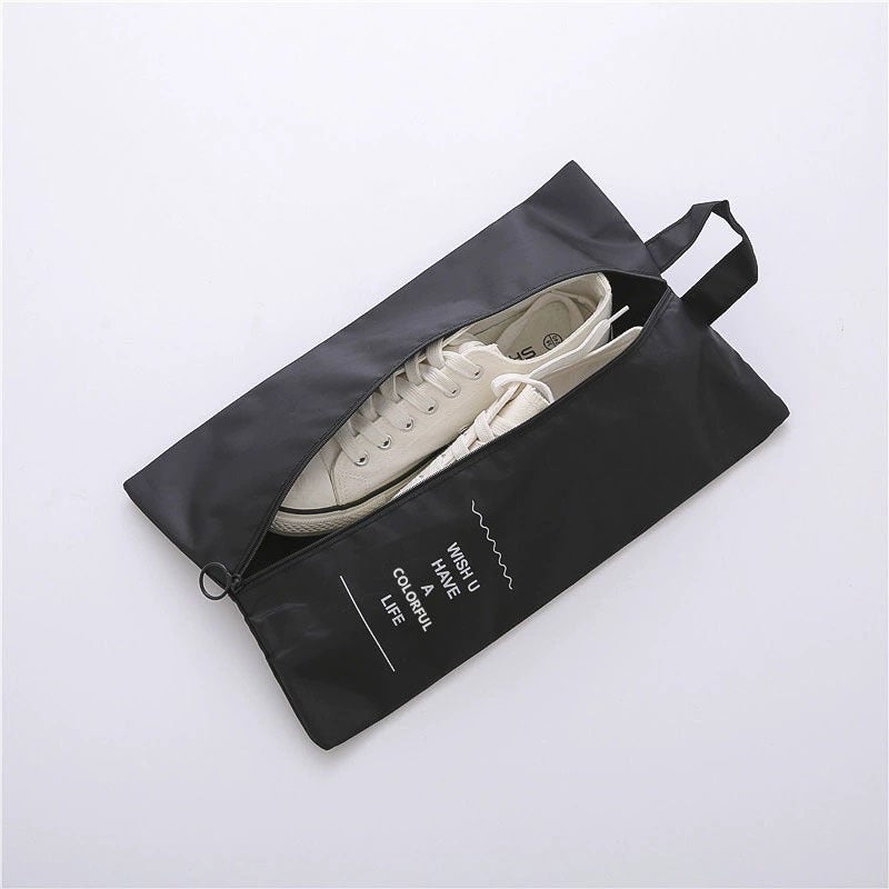 Travel Convenient Shoe Bag Large Capacity Zipper Storage Bag Fashionable Foldable Waterproof Shoe Bag Simple Storage Bag Black