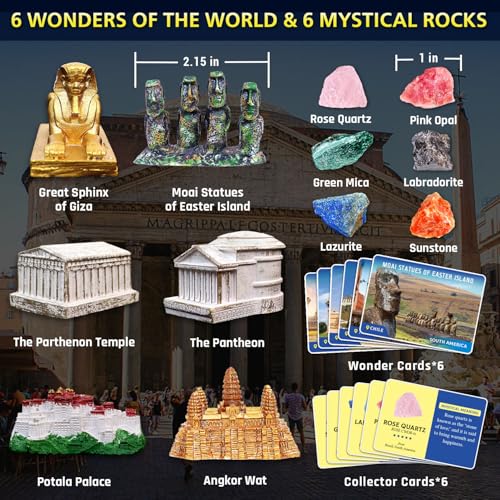 PIBEX Ancient Wonders Dig Kit Excavate 6 Treasure Landmarks Figurines 6 Rocks with History Learning Cards Wonders of The World Toy Archaeology Set STEM Party Favor Gifts for Boys Girls Age 6 - Image 5