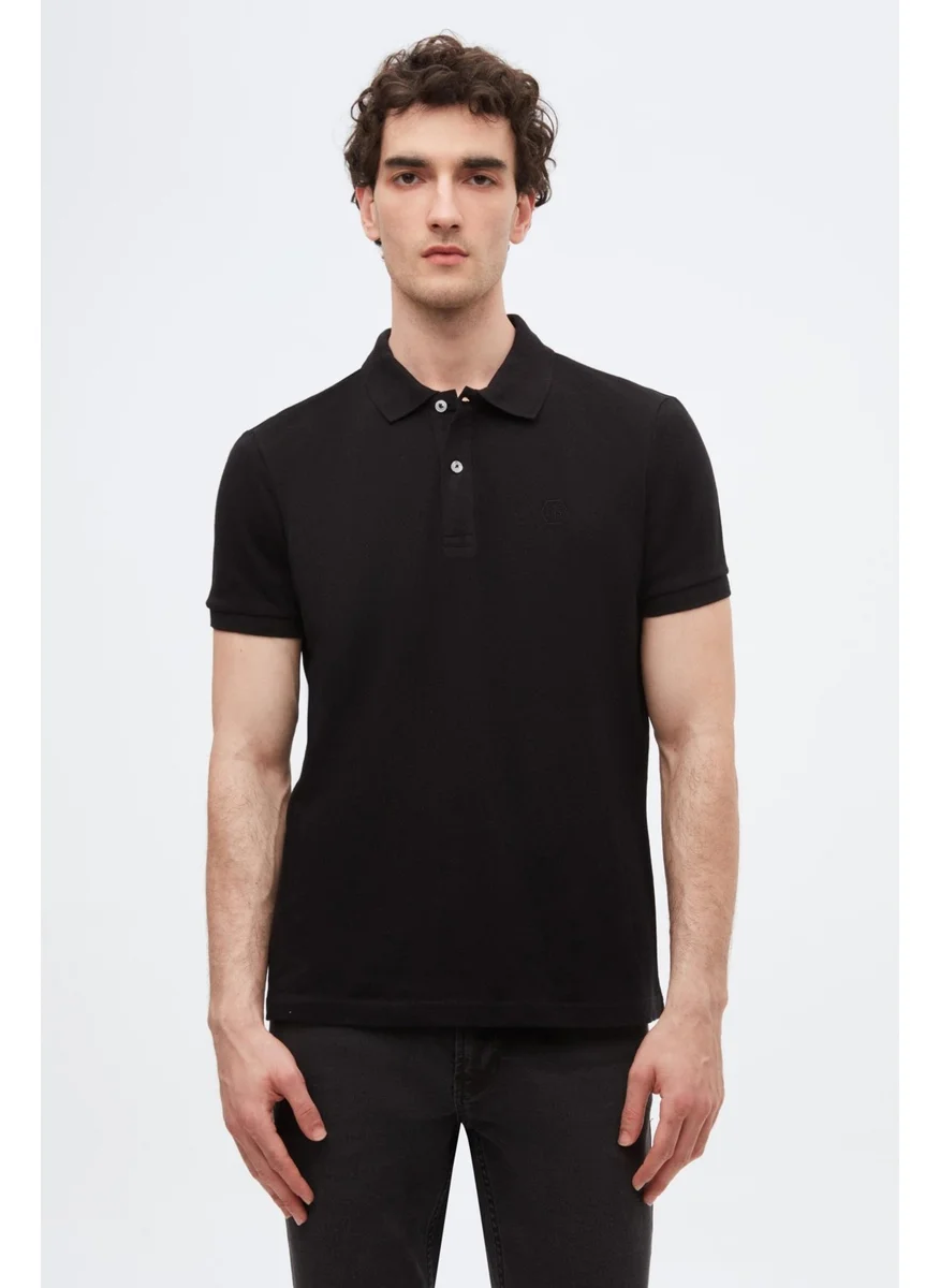 D'S DAMAT Regular Fit Black/Terra/Stone Pique Textured 100% Cotton Polo Neck T-Shirt