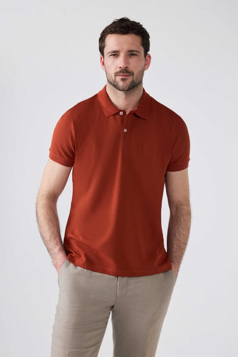 D'S DAMAT Regular Fit Black/Terra/Stone Pique Textured 100% Cotton Polo Neck T-Shirt