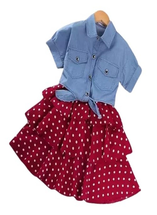 Neysa Girls Polka Dot Print Jacket Set Maroon - Image 3