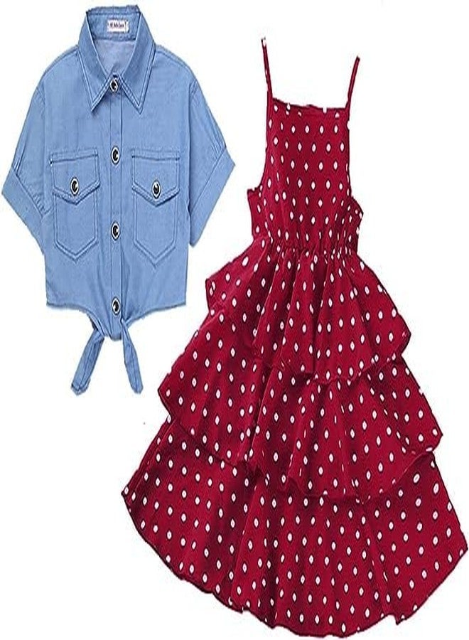 Neysa Girls Polka Dot Print Jacket Set Maroon - Image 1