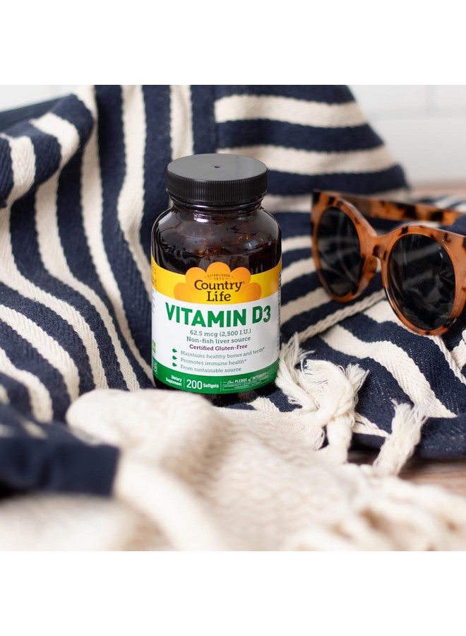 Country Life Vitamin D3 2500 IU Soft Gels, Larger, 200 sg, 200 Count - Image 1