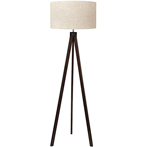 LEPOWER Wood Tripod Floor Lamp, Mid Century Standing Lamp, Modern Design Studying Light for Living Room, Bedroom, Study Room and Office, Flaxen Lamp Shade with E26 Base Walnut - Image 1