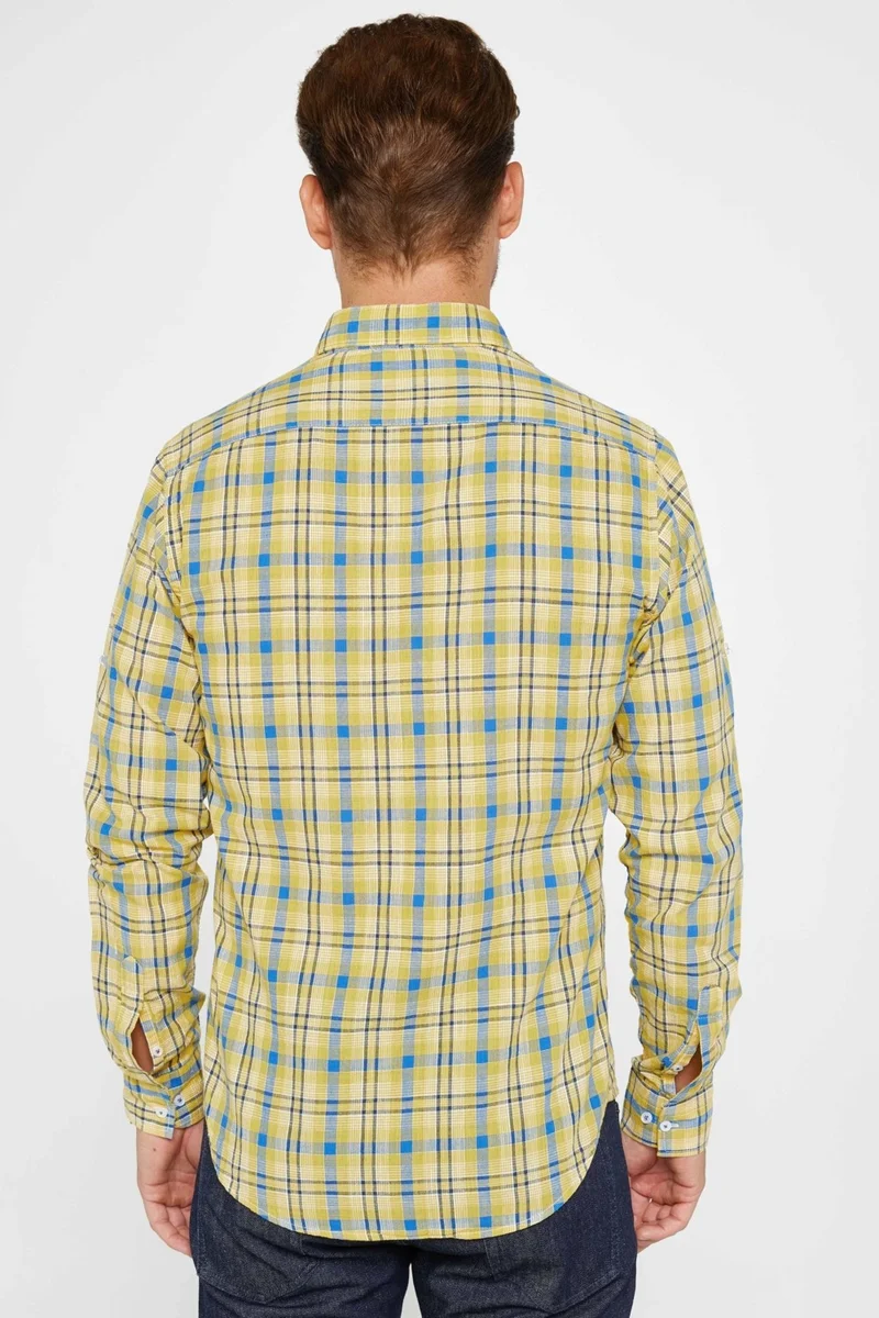 تودورس Men's Slim Fit Long Sleeve Slim Fit Checked Linen Texture Summer Shirt