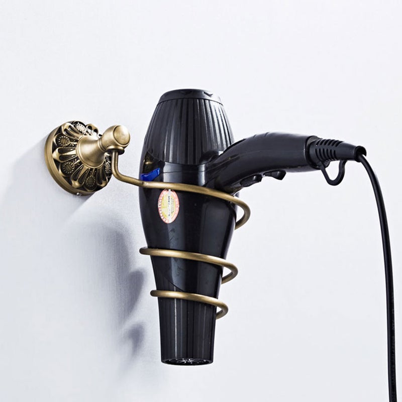 1 Set of Wall-mounted Hair Dryer Shelf Copper Hairdryer Storage Rack Spiral Bracket - Image 5