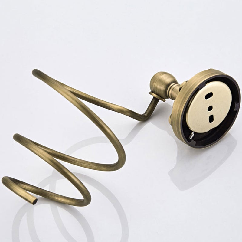 1 Set of Wall-mounted Hair Dryer Shelf Copper Hairdryer Storage Rack Spiral Bracket - Image 1