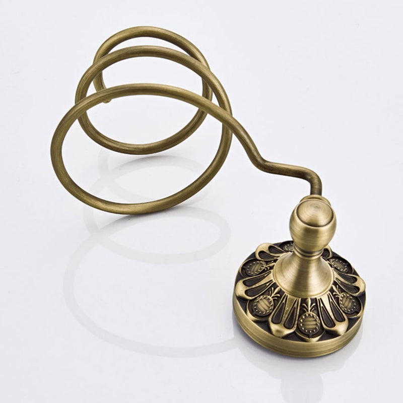 1 Set of Wall-mounted Hair Dryer Shelf Copper Hairdryer Storage Rack Spiral Bracket - Image 3