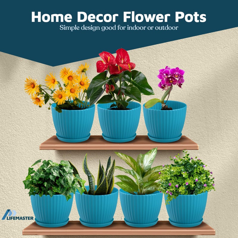 LifeMaster Blue 6-Inch Plant Pots with Drainage & Saucers 3 Pack, Indoor & Outdoor Planters for Houseplants, Herbs, and Flowers, Durable & Weatherproof Material, Stackable, Lightweight, Minimalist Design - Image 4