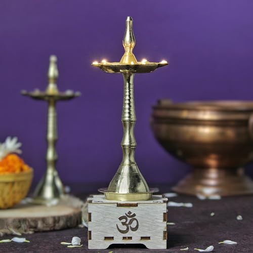 SolarBasket Brass Akhand Solar Diya for Puja,Temple,Home Decoration 5 Bati(Vat) Battery Operated Light Samai Gifting Diva for Pooja,LED Wicks Jyoti Aarti Deepak (Pack of 1), Golden - Image 2